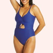 Swim Textured Period Hi Cut One Piece - Electric Blue